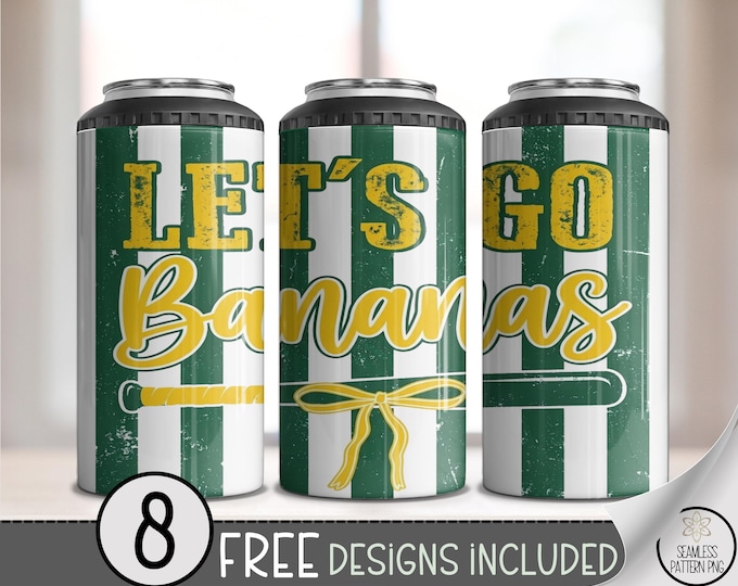 Let's Go Bananas 4-in-1 Can Cooler Wrap, Funny Baseball Sublimation Design, Vintage 16 oz 4-in-1 File, B10213