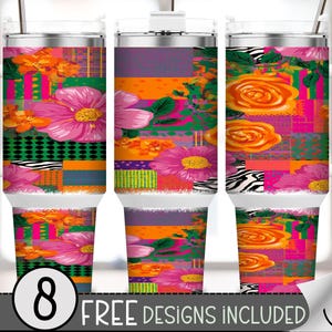 Diseño floral primaveral para vaso de 40 oz, diseño floral llamativo por sublimación, archivos PNG de flores coloridas, diseño de vaso de 40 oz de inspiración pop, B10047