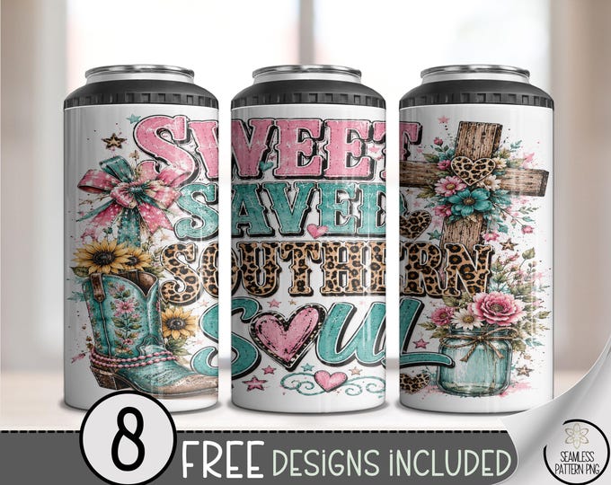 Sweet Saved Southern Soul 4-in-1 Can Cooler Wrap, Country Sublimation Design, Digital Download, B10366