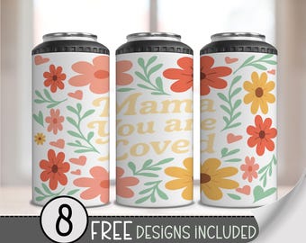 Mama You Are Loved 4-in-1 Can Cooler Wrap PNG, Mother’s Day Floral Retro Sublimation Design, Cute Pastel PNG for Mama 4 in 1 PNG A241