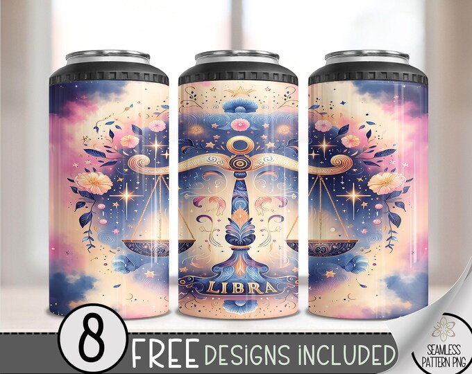 Tie Dye Zodiac 4 in 1 Can Cooler Wrap, Libra 16 Oz 4in1 Tumbler Sublimation Design Astrology Sign, Zodiac Signs Can Wrap PNG Download