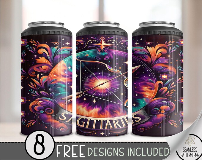 Tie Dye Zodiac 4 in 1 Can Cooler Wrap, Sagittarius 16 Oz 4in1 Tumbler Sublimation Design Astrology Sign, Zodiac Signs Can Wrap PNG Download