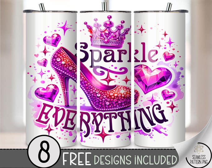 20oz Sparkle Everything Tumbler Wrap, Pink High Heel PNG, Glam Rhinestone Glitter Wrap, Sublimation Skinny Tumbler Design, A399