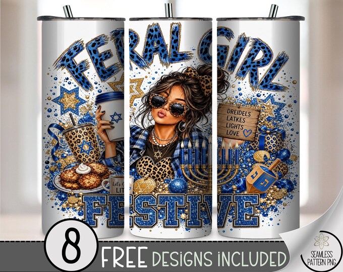 Hanukkah 20oz Straight Tumbler Wrap, Sparkly Digital Download, Downloadable Png Files B10443