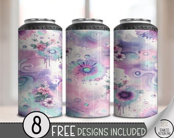Whimsical 4in1 Can Cooler Wrap, Dreamy Watercolor Sublimation Design with Abstract Pastels, Swirling Patterns, Mystical Floral File A570