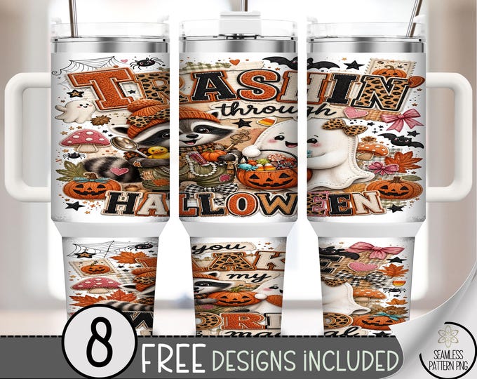 Halloween 40oz Tumbler Wrap, Cute Raccoon Ghost Sublimation Design, Digital Download, B10555