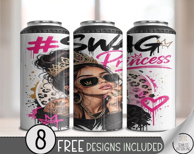 Swag Princess 4in1 Can Cooler Wrap, Gold Glam Sublimation Design, Digital Download, B10527