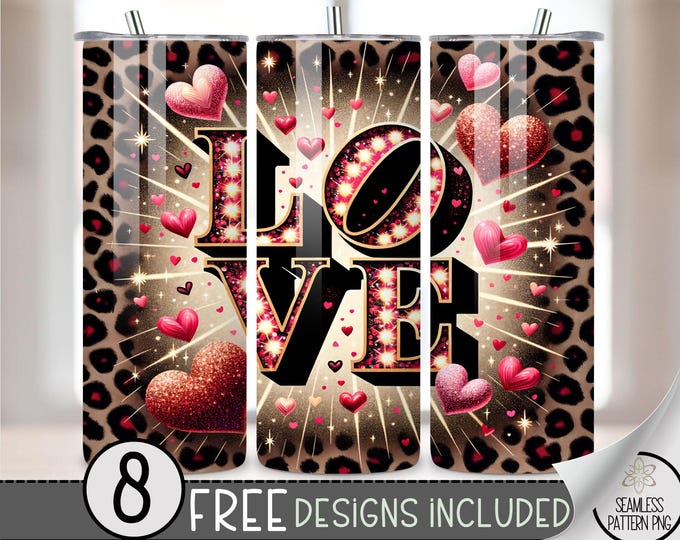Valentine's Day love PNG, leopard love Valentine 20oz tumbler wrap, Valentine's Day png, western love sublimate tumbler designs download