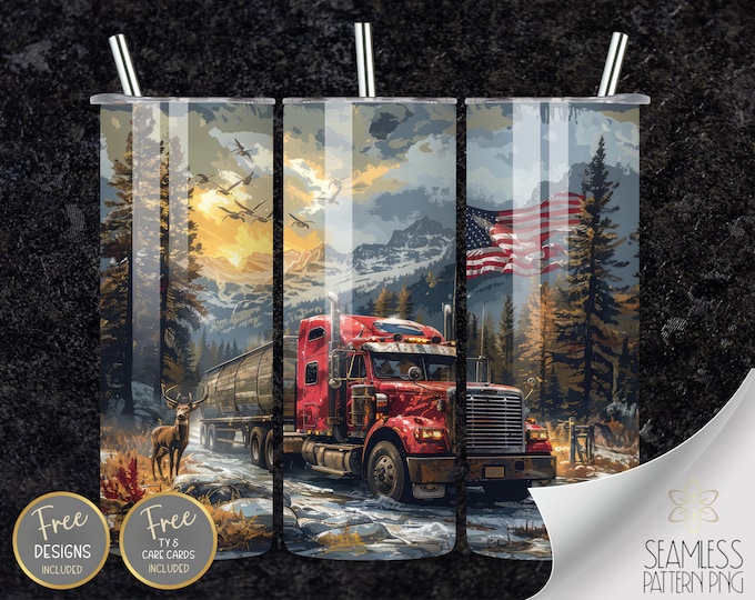 Tumbler Sublimation 20Oz Skinny Tumbler, Truck Tumbler Wrap, Semi Truck Tumbler, 20 Oz Tumbler Wrap, Sublimation Wrap, Truck Driver Tumbler