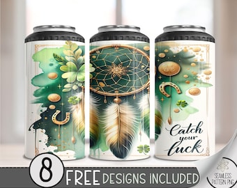 St. Patrick's Dreamcatcher 4 in 1 Can Cooler Wrap, St Pattys 4 in 1 Tumbler PNG, Shamrock 16 Oz Can Cooler Wrap, Clover Sublimation Design