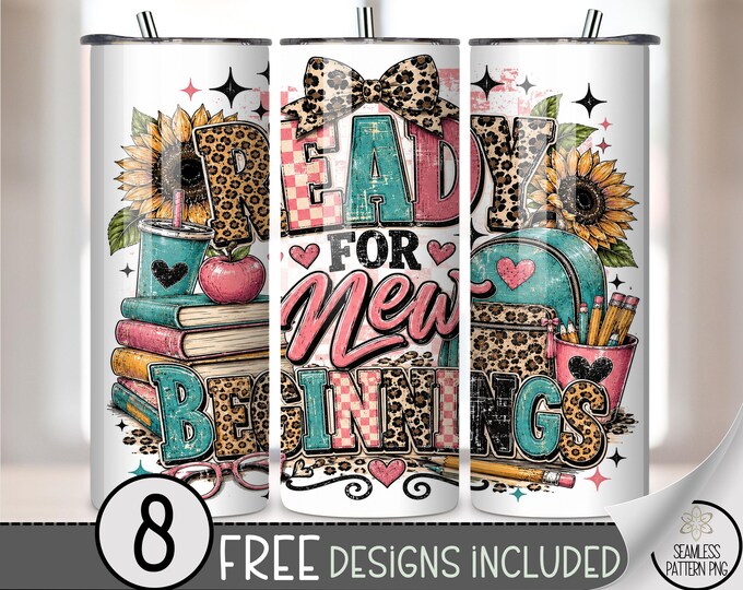 Back to School 20 oz Tumbler Wrap, Trendy Sublimation Design for Straight Tumblers, Retro PNG Files, Digital Download, B10415