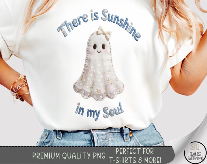 Ghost Sunshine PNG, Spooky Halloween Sublimation Design, T-Shirt Graphic (Digital Download), B10177