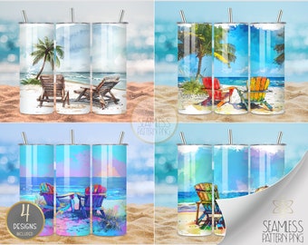 4 Beach Tumbler Wrap Bundle, Sublimation Tumbler Wrap, 20Oz Skinny Tumbler Sublimation Png, Instant Download, Watercolor Ocean Tumbler Wrap
