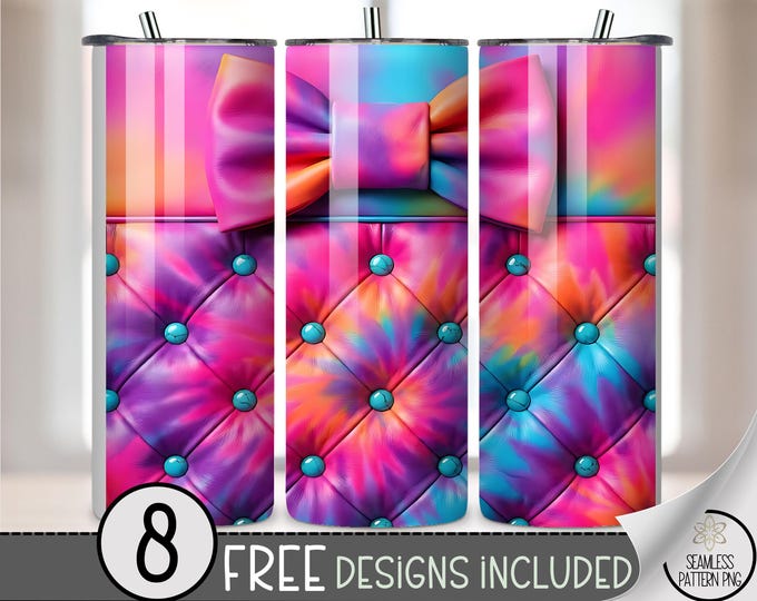 Coquette Bow PNG, Rainbow Bow 20 Oz Tumbler Wrap, Colorful Pink Sublimation Design, B973