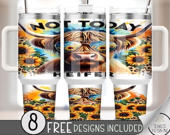 Highland Cow 40oz Tumbler Wrap, Sassy & Funny Tumbler Sublimation Design,Sarcastic 40oz Quencher Tumbler Wrap PNG, Tie Dye Cow Sunflower A82