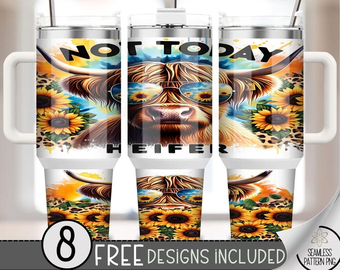 Highland Cow 40oz Tumbler Wrap, Sassy & Funny Tumbler Sublimation Design,Sarcastic 40oz Quencher Tumbler Wrap PNG, Tie Dye Cow Sunflower A82