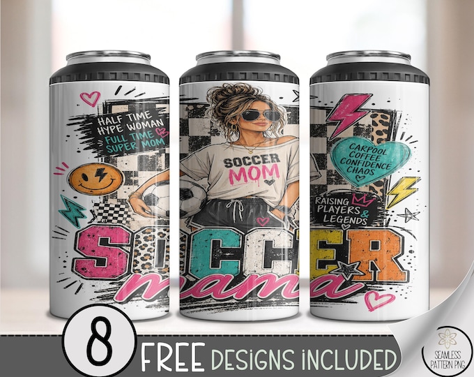 Soccer Mom 4-in-1 Can Cooler Wrap, Bold Sublimation Design, Sporty 16 oz 4-in-1 File, Digital Download, B10199