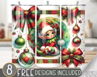 Christmas Tumbler Wrap, Classic Christmas Coquette Bow Sublimation Tumbler, Christmas Elf Tumbler File, Christmas Cartoon Digital Wrap
