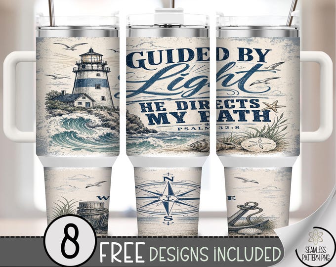 Coastal Lighthouse 40 oz Tumbler Wrap, Nautical Sublimation Design, Scripture PNG Files, Digital Download, B10333