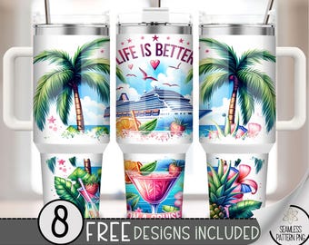 Cruise 40oz Tumbler Wrap, Cocktail Cruise Trip Tumbler Sublimation Design, Booze Cruise 40oz Quencher Tumbler Wrap PNG,Life Is Better Cruise