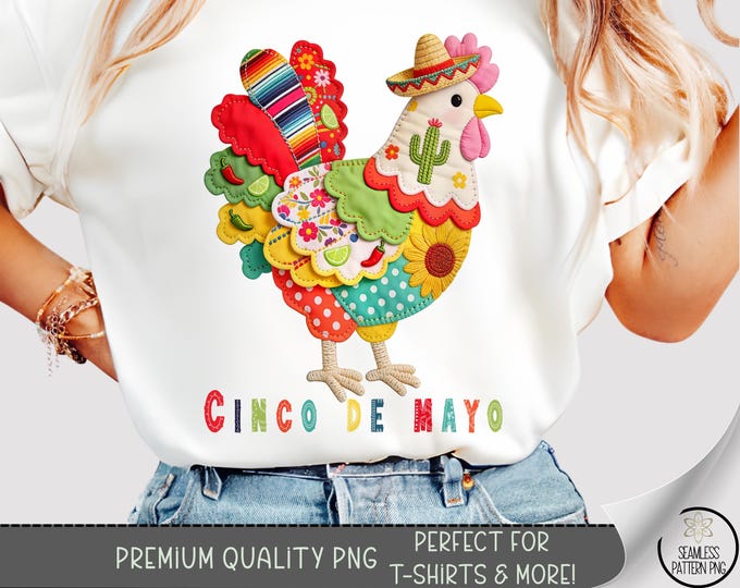 Cinco de Mayo T-shirt PNG, Festive Rooster Sublimation Design, Vibrant Folk-Art DTF Shirt Graphic, Playful Mexican TShirt File B10067