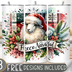 Feliz Navidad Tumbler Wrap, Xmas Seamless 20Oz Skinny Tumbler, Benito In Santa Claus Costume Latina Trendy Christmas Tumbler PNG, Fleece
