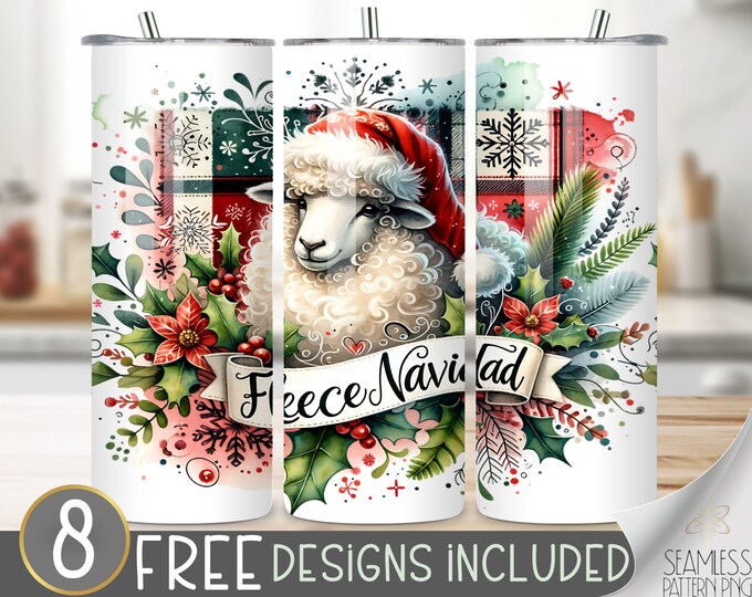 Feliz Navidad Tumbler Wrap, Xmas Seamless 20Oz Skinny Tumbler, Benito In Santa Claus Costume Latina Trendy Christmas Tumbler PNG, Fleece