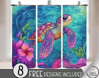 20oz Sea Turtle Tumbler Wrap, Coast Ocean 20 Ounce Sublimation Template, 20 oz Tropical Summer Beach Floral Tumbler Sublimation Design, A200