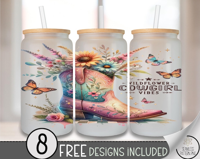 Cowboy Boots Can Wrap, Cowgirl Shoes 16oz Glass Tumbler Sublimation Design, Howdy Hos png, Western Mom png, Rodeo png, B600