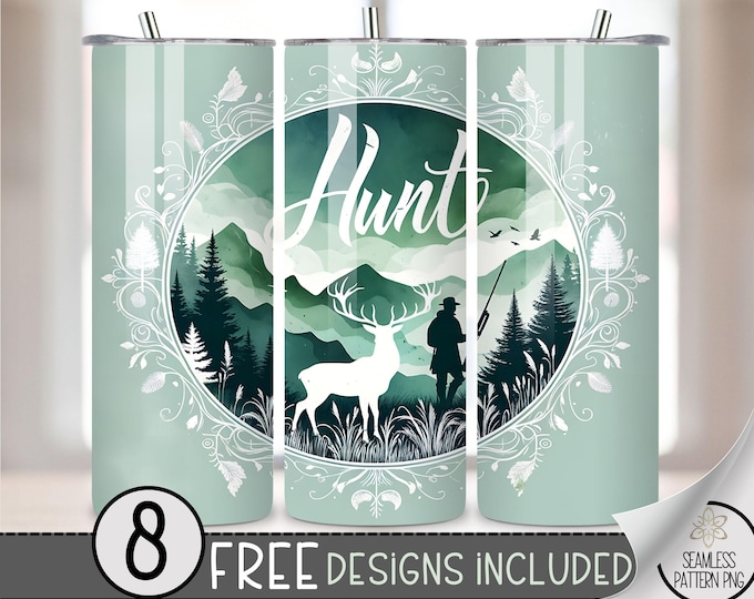 Deer Hunting Tumbler Wrap, Hunting 20oz Skinny Tumbler Sublimation Design, Deer Tumbler Wrap File, Mountain Range PNG, Seamless Forest File