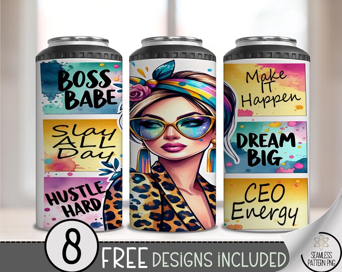 Boss Babe 4 in 1 Can Cooler Wrap, Girl Boss 16 oz Can Cooler Wrap, Motivational 4in1 Can Wrap Design, CEO Energy PNG, A194