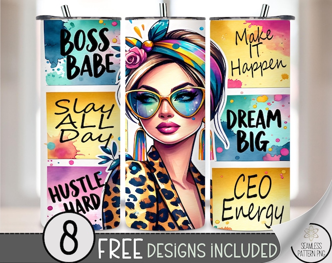 Boss Babe Tumbler Wrap, Girl Boss Quote 20oz Skinny Sublimation Design, Empowerment Gift for Women, Daily Affirmation Tumbler PNG, A194