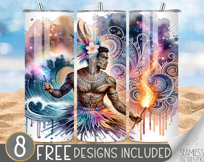 Polynesian Tumbler Wrap, Hawaiian Tumbler Design, Tiki Time Tumbler File, Fire Dancer Tumbler Sublimation Design, Tropical Island Tumbler