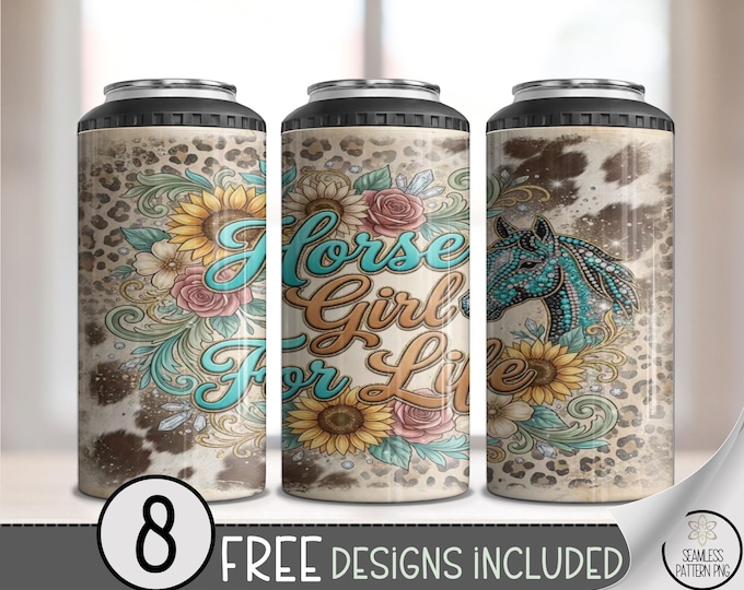 Horse Girl 4in1 Can Cooler Wrap, Cowgirl Sublimation Design, Boho-Western Rustic 16 oz 4-in-1 File, Vintage Country Style B10074