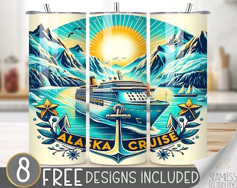 Alaska Cruise Ship Tumbler Wrap, Cruise and Cocktail 20oz Skinny Sublimation, Alaskan Cruise Tumbler Design, Cruise Sublimation Design