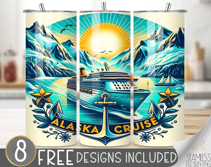 Alaska Cruise Ship Tumbler Wrap, Cruise and Cocktail 20oz Skinny Sublimation, Alaskan Cruise Tumbler Design, Cruise Sublimation Design