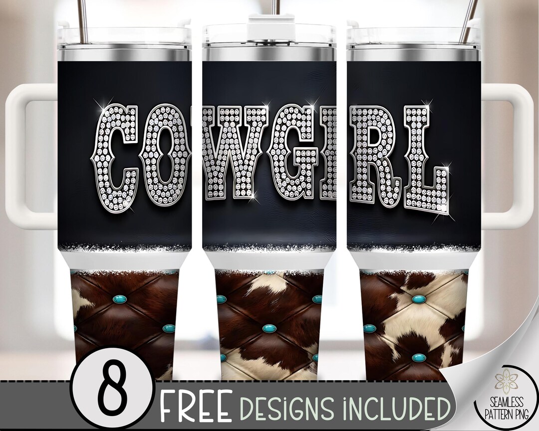 Cowgirl PNG Sublimation Design for 40 Oz Tumbler Wrap, Glam Rhinestone ...