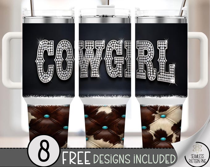 Cowgirl PNG Sublimation Design For 40 Oz Tumbler Wrap, Glam Rhinestone Typography, PNG, B970