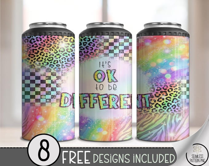 It's OK To Be Different 4-in-1 Can Cooler Wrap, Autism Mom Checker png Sublimation Design, Autism Puzzle Pieces 16 oz File B10137