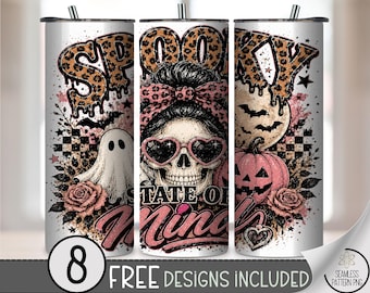 Halloween 20 oz Tumbler Wrap, Spooky Cute Sublimation Design, Girly Skull PNG Files, Digital Download, B10505