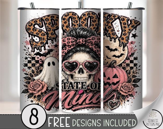Halloween 20 oz Tumbler Wrap, Spooky Cute Sublimation Design, Girly Skull PNG Files, Digital Download, B10505