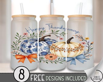 Rustic Glass Can Wrap, Cozy 16oz Glass Tumbler Sublimation Design, Digital Download, Happy Thanksgiving Pumpkin PNG File A478