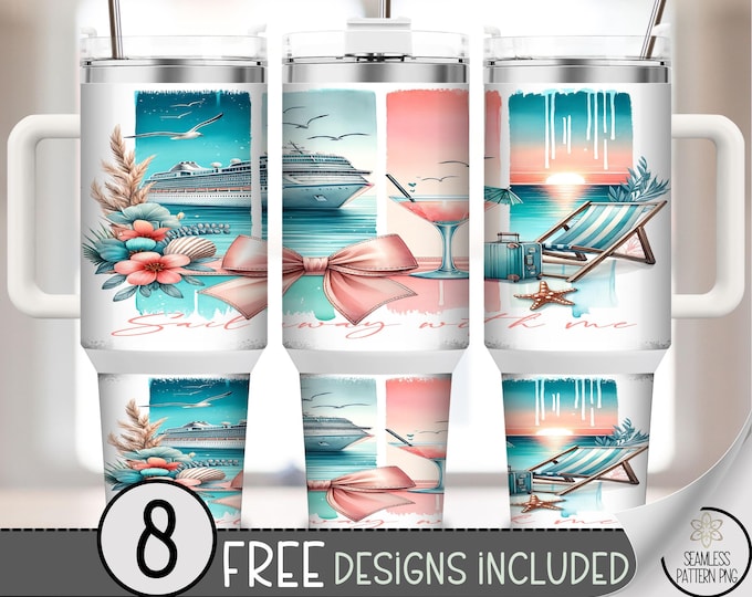 Tropical Summer Cruise 40 oz Tumbler Wrap PNG, Beach Theme Digital Download for Sublimation Vacation, A627