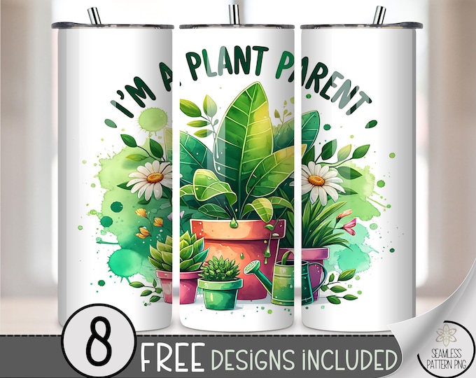 Plant Parent PNG, Botanical 20 oz Tumbler Wrap Design For Skinny Tumblers, Digital Download, B828