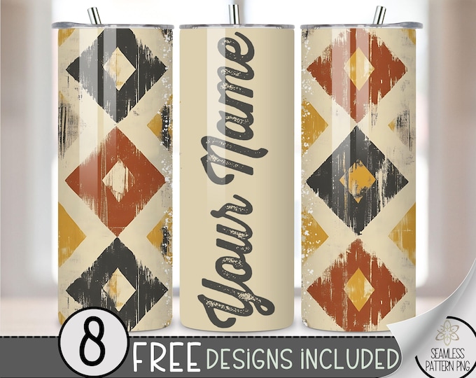 Add Your Name Tumbler Wrap, Faded Southwestern 20 oz Aged Western Tumbler File, Digital Aztec Tumbler Wrap Design Download, Boho Cowgirl
