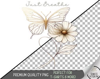 Simple Butterfly T-Shirt Design, Classy Flower PNG, Just Breathe PNG, Motivational Sublimation Design, Minimalist Positive Affirmation, A170
