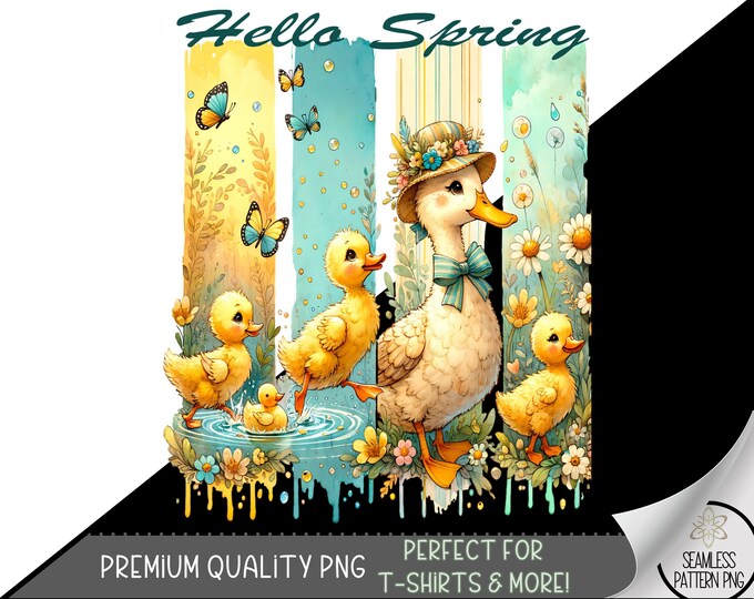 Hello Spring T-Shirt Design, Duck Southern PNG, Cute Ducks In A Row PNG, Floral Spring Sublimation Designs, Spring Showers Butterfly A161