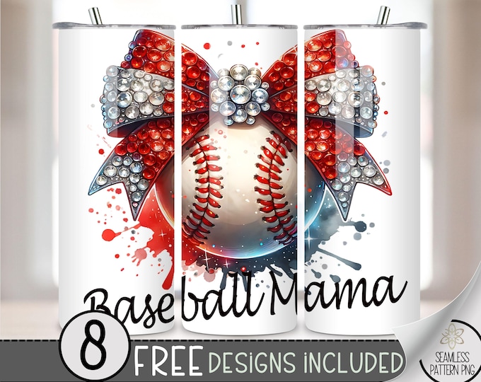 Coquette Baseball Png, Rhinestone Baseball 20oz Skinny Tumbler Sublimation Design, Baseball Mama Tumbler Wrap File PNG, Sports Wrap, A162