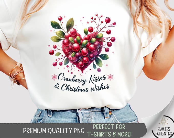 Christmas Kisses T-Shirt Design, Festive Digital Download, Sublimation PNG, Cranberry Holiday, A613