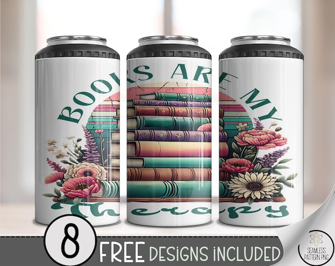 Floral Book Stack 4in1 Can Cooler Wrap, Cottagecore Sublimation Design, Floral Reading Aesthetic 16 oz 4-in-1 File, B995